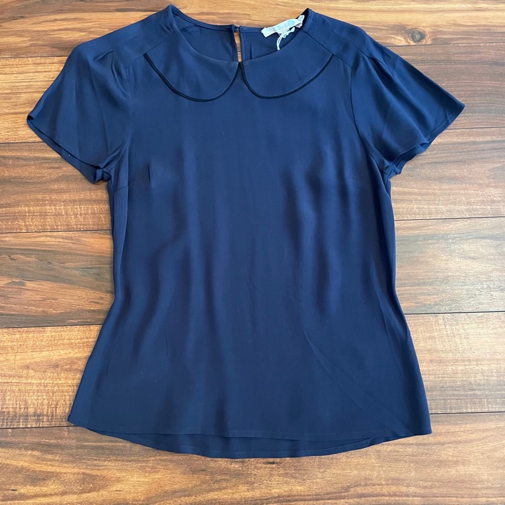 Boden Montpelier Top Navy Blue Viscose 2 Peter Pan Collar